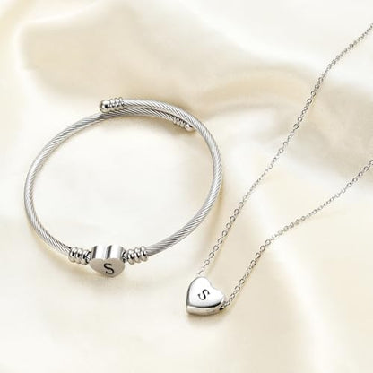MYNENEY Necklace and Bracelet for Women Stainless Steel Initial Jewelry Set - color: Silver-S