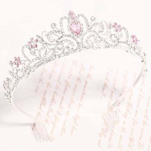 TAROSE Tiaras for Women, Birthday Crown and Sash for Girls | Birthday Sash Sunglasses Outfit, Birthday Gift for Women Girls, Goddess Crown Bride/Halloween/Prom/Party/Costume - color: 1 H. Silver+single Pink
