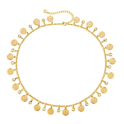 MTMY Beaded Necklaces for Women 14K Gold Plated Dainty Colorful Green/Rose Beaded Pearl Choker Necklace Delicate Boho Choker Necklace Jewelry Gift - style: Coin cz tassel