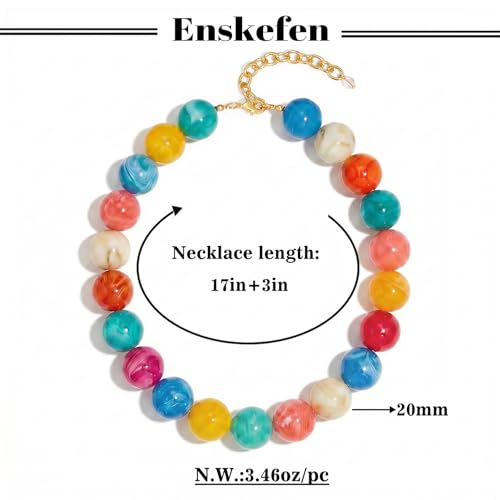 Chunky Beaded Necklaces for Women Statement Necklace | Bold Chunky Choker, Large Resin Beads, Adjustable Necklace, Boho Trendy Summer Beach Holiday Jewelry - color: Colorful-03