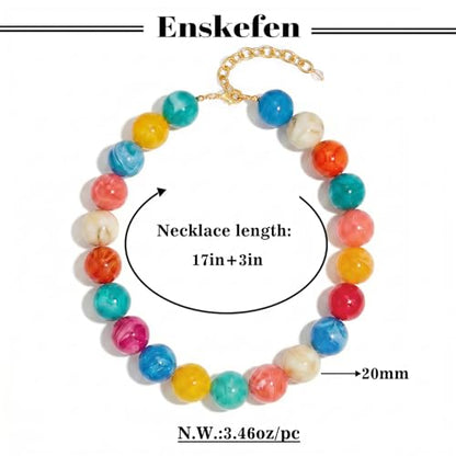 Chunky Beaded Necklaces for Women Statement Necklace | Bold Chunky Choker, Large Resin Beads, Adjustable Necklace, Boho Trendy Summer Beach Holiday Jewelry - color: Colorful-03