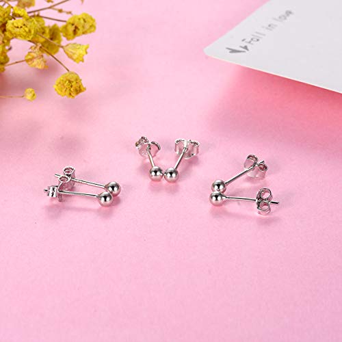 EPIRORA Sterling Silver Stud Earrings for Women Men- 3 Pairs 3mm Tiny Ball Stud Earrings Round CZ Earrings Pearl Earrings Set Cartilage Small Tragus Earrings - style: 3 Pairs-Round Ball Earrings
