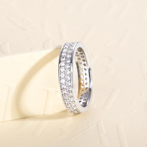 Cubic Zirconia Eternity Wedding Band Rings Round Cut 5A Grade D Color CZ Stacking Band Engagement Promise Rings for Women - style: Double Round-a
