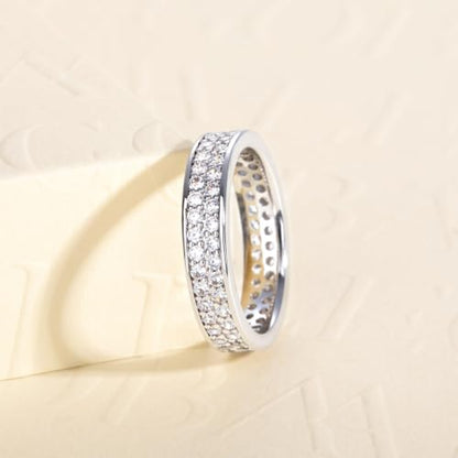 Cubic Zirconia Eternity Wedding Band Rings Round Cut 5A Grade D Color CZ Stacking Band Engagement Promise Rings for Women - style: Double Round-a