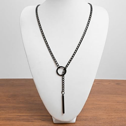 sroyte Slip Chain Necklaces for Women,Stainless Steel O-Ring Adjustable Lariat Y-Necklace,Punk Gothic Cuban Collar Choker Necklace for women - size: 31"