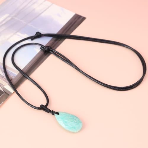 Teardrop Gemstone Necklaces for Women, Healing Crystal Pendant Necklace Birthstone Jewelry for Women - color: Amazonite- faceted