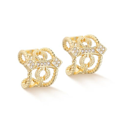 Women Ear Cuff Earrings Gold Non Pierced Cartilage Clip on Open Wrap Link Hoop 14K Gold Plated Simple Hypoallergenic Everyday Jewelry - style: Bar / Pair