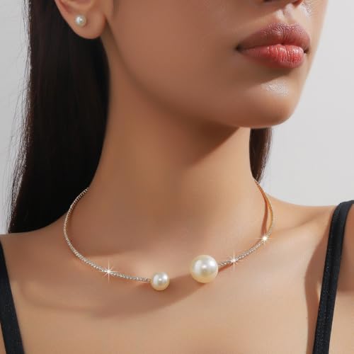 Gold Jewelry Set for Prom,Pearl Necklace Earrings Bracelet Crystal Bridal Wedding Prom Dresses Costume Jewelry Accessories Rhinestone Bridal Jewelry Set for Women - color: Gold Pearl
