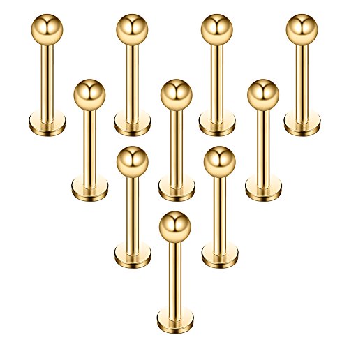 16G 316L Stainless Steel 3mm Ball Labret Monroe Lip Ring Tragus Helix Cartilage Earring Stud Barbell Bar Length 6mm 8mm 10mm 12mm Body Piercing Jewelry - color: Gold, size: 8MM