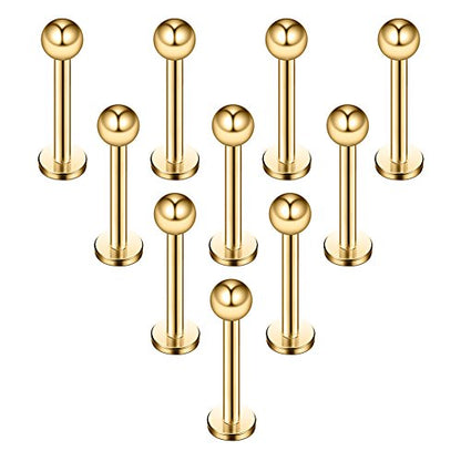16G 316L Stainless Steel 3mm Ball Labret Monroe Lip Ring Tragus Helix Cartilage Earring Stud Barbell Bar Length 6mm 8mm 10mm 12mm Body Piercing Jewelry - color: Gold, size: 8MM