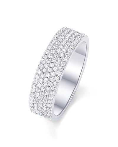 PAVOI 14K Gold Plated Cubic Zirconia Wide Eternity Statement Rings | CZ Stackable Wedding Band for Women - color: White Gold