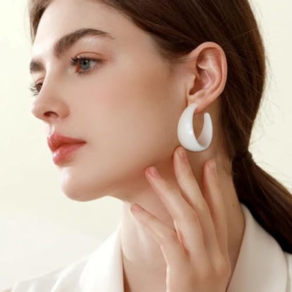 Chunky Acrylic Resin Hoop Earrings 80s 90s Statement Earrings | Thick Lightweight Costume Jewelry for Women Daily, Party, Vacation Wear, Gift for Her - color: White