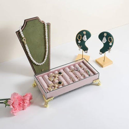 velvet slots Ring holder for jewelry organizer, Earring ring display stand for selling, felt ring jewelry holder tray showcase【Velvet slots Ring Holder-Pink】 - color: Pink