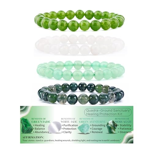 4mm 6mm 8mm Healing Crystal Bracelets for Women Men Natural Stone Beaded Stretch Bracelet Handmade Gemstone Reiki Spiritual Jewelry Gifts - color: Green Jade+White Jade+Aventurine+Moss Agate-Healing, size: 8mm