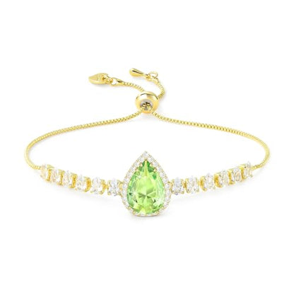 Linawe Crystal Imitation Diamond Rhinestone Charm Bracelets for Women, Gold/Silver/Rose Gold Adjustable Chain Bracelet, Teardrop Birthstone Cubic Zirconia Prom Costume Wedding Jewelry - color: Gold,August