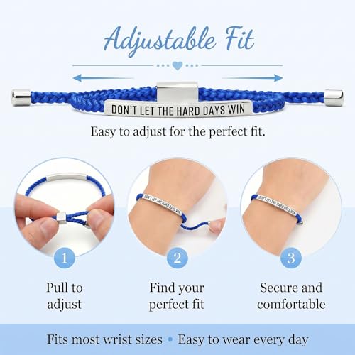 Frodete Dont Let The Hard Days Win Bracelet Inspirational Gifts for Women Adjustable Braided Tube Bracelet Gifts for Friends - color: A8:dark blue