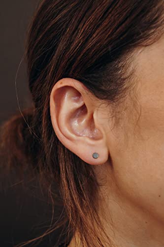 Unisex 6 Pairs Dot Stud Earrings, Surgical Steel Gold Plated Black Tiny Flat Disc Stud Earrings for Women Men - color: Black-3mm