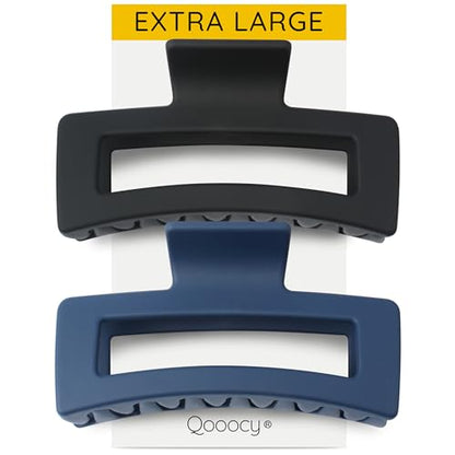 XXL Jumbo Rectangle Claw Clips for Thick Hair - Strong Hold Hair Clips | Rectangle Design | Matte Finish | Non Slip | Wide Opening | 2 Pack (Black & Navy) - color: Black & Navy