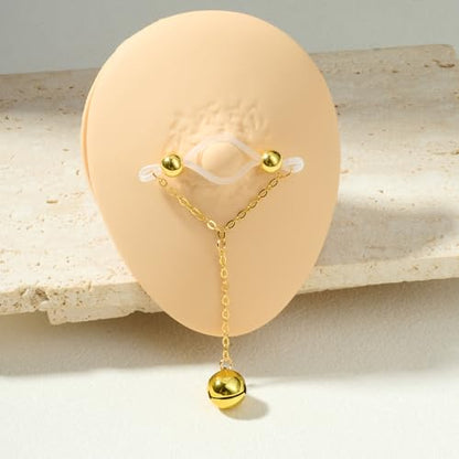 Longita Silver Gold Fake Nipple Rings Non Piercing Nipple Jewelry with Chain Adjustable Elastic Nooses Non Pierced Faux Body Jewelry for Women Men Comfortable Valentine's Day - color: B2- chain - gold