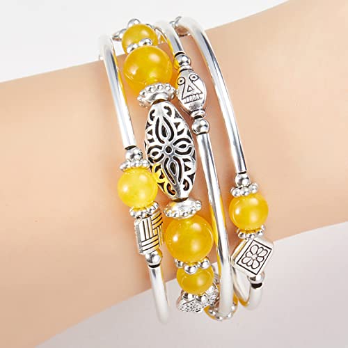 BULINLIN Layered Wrap Bangle Turquoise Bracelet - Bead Bracelet with Natural Agate Stone, Gifts For Women - color: 03-Yellow