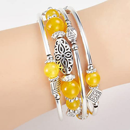 BULINLIN Layered Wrap Bangle Turquoise Bracelet - Bead Bracelet with Natural Agate Stone, Gifts For Women - color: 03-Yellow