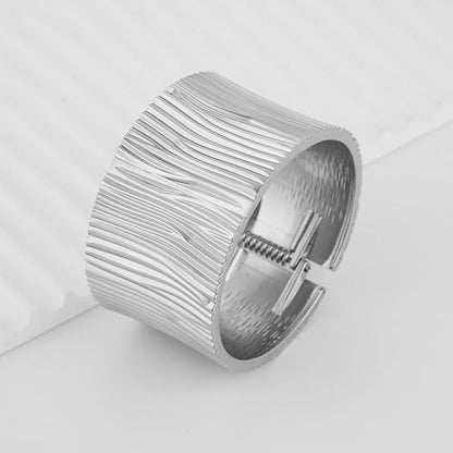 HZMAN Chunky Gold Cuff Bracelets for Women Thick Wide Bangle Bracelet Hammered Open Hinge Wrist Cuff Bracelet Jewelry Gift - color: 07.Striped 8In Silver