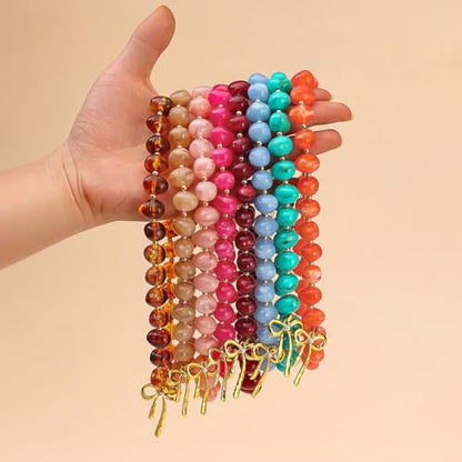 Red Beaded Necklace for Women Chunky Beaded Necklace Adjustable Acrylic Bead Choker Necklaces Big Statement Necklaces Jewelry Accessories - color: Red Bead Bow Necklace