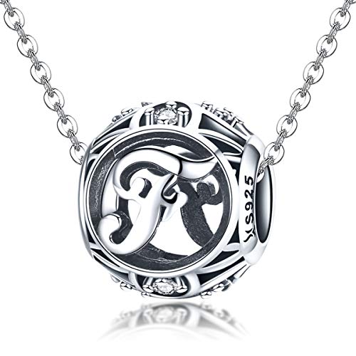 Letter Charms 925 Sterling Silver Initial A-Z Bead Charms | For Bracelets Necklaces, Hypoallergenic,Cubic Zirconia Alphabet Beads, Personalized Gifts for Women - color: F