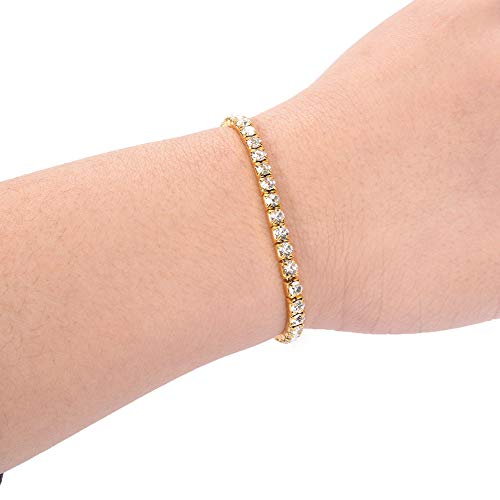Zealmer 18K Yellow Gold Plated 1-5 Rows Rhinestone Choker Necklace & Stretch Bracelets Set Wedding Jewelry - style: 1 Row