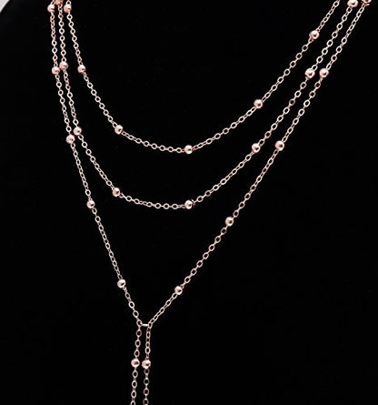 MOLOCH Layer Choker Long Chain Tassel Pendant Necklace Handmade Bead Station y Necklace Charm Chain Jewelry Necklace - color: rose gold
