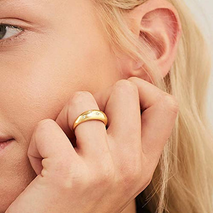 AllenCOCO Chunky Gold Plated Rings for Women - Trendy Cubic Zirconia 14k Gold Filled Stackable Rings - color: Gold Star Ring