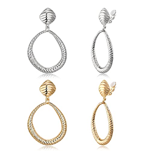 FANZE 2-3 Pairs Clip on Earrings Drop Earrings Set,Big Matte Gold Earrings Statement Earrings Jewelry Gift for Women - color: Set-4