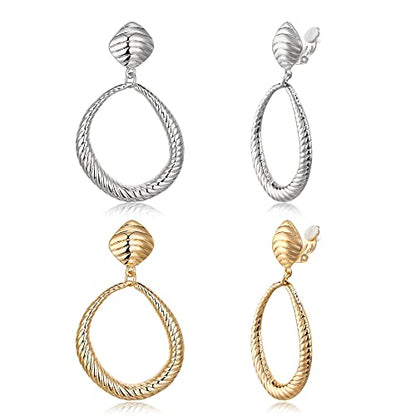 FANZE 2-3 Pairs Clip on Earrings Drop Earrings Set,Big Matte Gold Earrings Statement Earrings Jewelry Gift for Women - color: Set-4