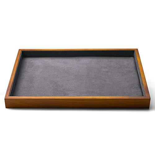 Oirlv Wood Flat Jewelry Tray Stackable Jewelry Drawer Organizer Showcase Jewelry Holder(Grey) | Stackable Design,For Necklaces Bracelets and Watches Organizing and Presentinge Legantly on Dressers&in Dresser&Vendors - color: Grey flat tray