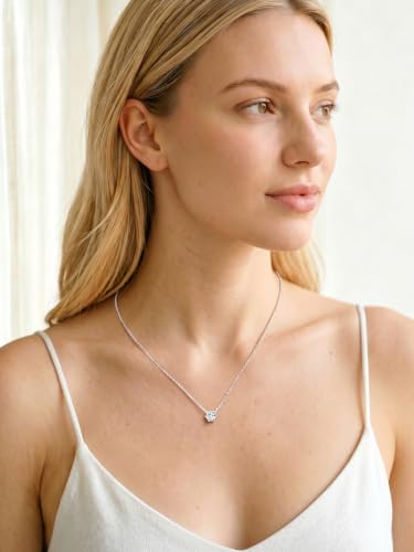 Silvora Heart/Round Birthstone Necklace for Women, Sparkling Crystal Pendant, Dainty Birth Month Jewelry, Adjustable 16"+2" Chain - color: Silver, style: April Round