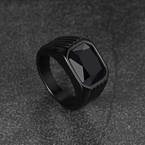 Cubic Zirconia Rings for Men Women Stainless Steel Birthstone Ring Square Cut Statement Jewelry Size 7-14 - color: Black-Black Onyx, size: 14