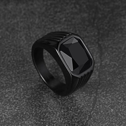 Cubic Zirconia Rings for Men Women Stainless Steel Birthstone Ring Square Cut Statement Jewelry Size 7-14 - color: Black-Black Onyx, size: 08