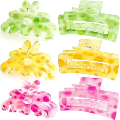 Hair Claw Clips for Thick/Thin Hair Claws 6PCS,3.34" Nonslip Big Cute Hair Clips Square Claw Clips,2.36" Medium Flower Hair Clips for Women/Girls,Hair Styling Accessories Gifts (varied) - color: varied