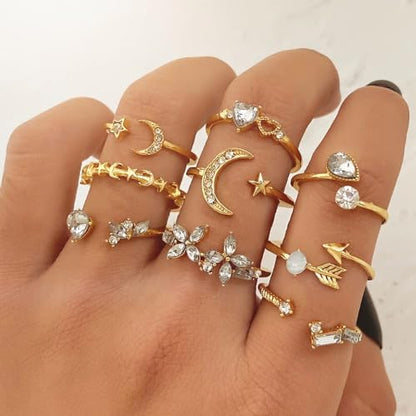 FUTIMELY Boho Retro Stackable Rings Sets for Women Knuckle Joint Finger Knuckle Nail Ring Sets Moon Stars Stack Preppy Statement Rings Cute Trendy Stuff Jewelry - style: B-2