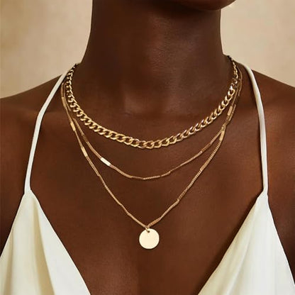 Gold Neklace Stack Dainty Gold Herringbone Necklace for Women Layered Paperclip Chain Necklaces Rhinestone Drop Simple Jewelry Gifts for Women - color: B2：coin pendant