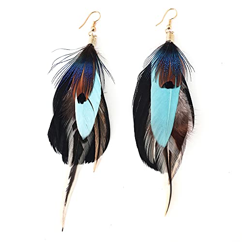 Bohemian Long Feather Earrings for Women Handmade Natural Dangle Tassel Jewelry - color: Style I