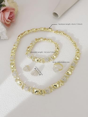 Women's Gold wedding Jewelry Set Tricolor Hugs Kisses Heart necklace set - color: heart Gold 75