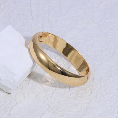 Eigso 13MM Large Gold Plated Chunky Bracelet Bangle for Women Men Trendy Thick Arc Shape Open Cuff Bangles Bracelets for Woman Man - color: Gold-13MM