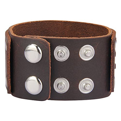 GelConnie Leather Cuff Bracelet for Men Women Wide Leather Wristband Thick Viking Mens Leather Bracelets Gothic Wrist Band Vintage Rock Wristband - style: Brown Leather Cuffs