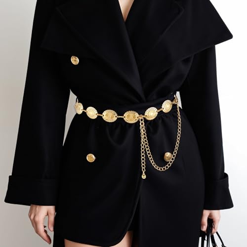 Prasacco Western Belts for Woman Chain Belt Concho Belt Gold Waist Chain Cowgirl Belt Waist Belt Country Belt Boho Belt for Dress Jeans