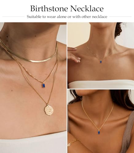 FUNEIA Diamond Necklaces for Women 14K Gold Plated Emerald Birthstone Necklace for Women Mothers Dainty Gold Necklace Blue Green Cubic Zirconia Pendant Necklace Birthday Gifts for Women Jewelry - color: 09. September(Sapphire)