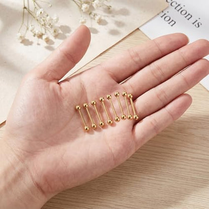 Gold Tongue Ring, 8Pcs 14G Stainless Steel Straight Nipple Barbells | Short Long Tongue Rings Gold Bridge Piercing Jewelry for Women Men, 12/14/16/18mm
