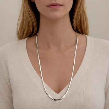 WomenGifts 14K Gold Silver Plated Herringbone Necklace for Women, Dainty Snake Chain Choker, Trendy Simple Long Layered Jewelry Non Tarnish, 3/4/5/8mm,14,16,18,20,22,24,26 Inch Thin & Chunky Options - color: Silver, style: 3mm-26inch