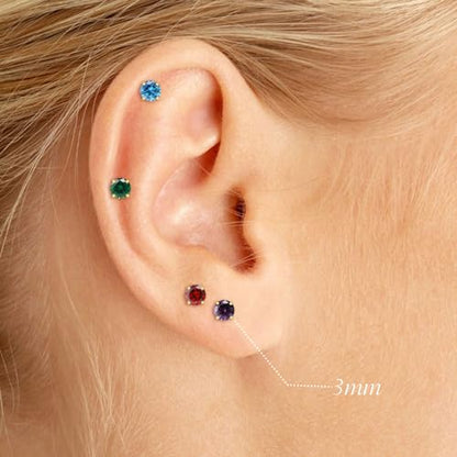 Flatback CZ Helix Earrings for Women Girls,3mm Tiny Screw Back Birthstone Stud Earrings Cartilage Tragus Piercing Jewelry Gift
