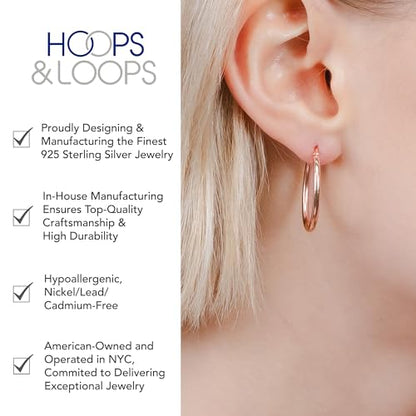 Hoops & Loops 925 Sterling Silver 2mm Oval Click-Top Hoop Earrings for Women, Men 15mm 20mm 25mm 30mm 35mm 40mm, Hypoallergenic Silver, 14k Yellow Gold, Rose Gold Flash Plate, Black - color: Rose Gold, size: 20mm (0.78'')